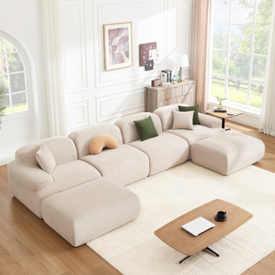153.5" U Shaped Sectional Compression Chenille Corduroy Modular Sofa Oversized