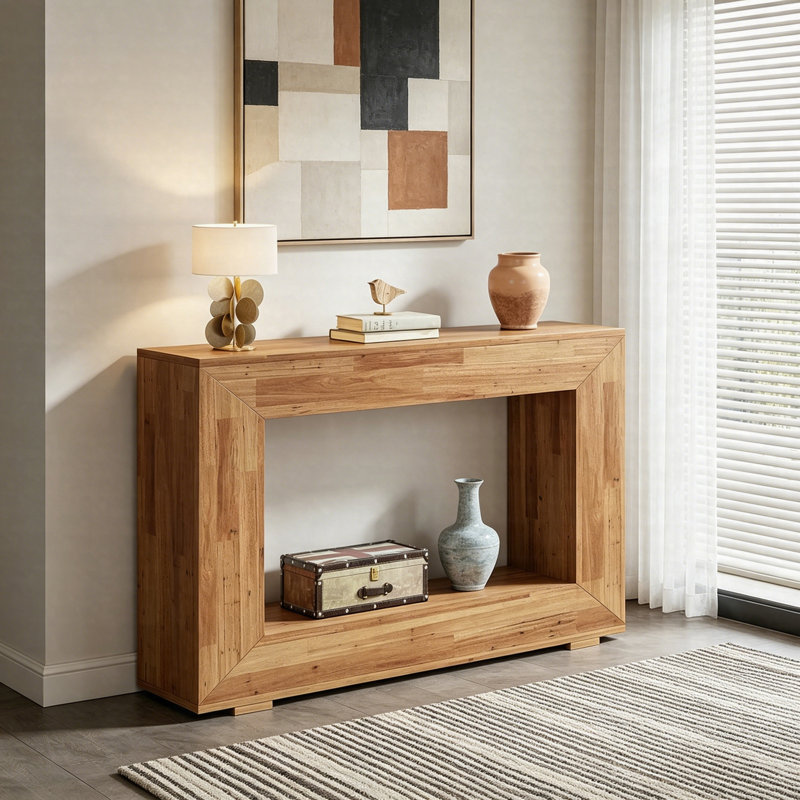 47.2" Farmhouse Console Table, 2-Tier Entryway Sofa Table With Storage Shelf, Rustic Wood Hallway Table, Honey Brown