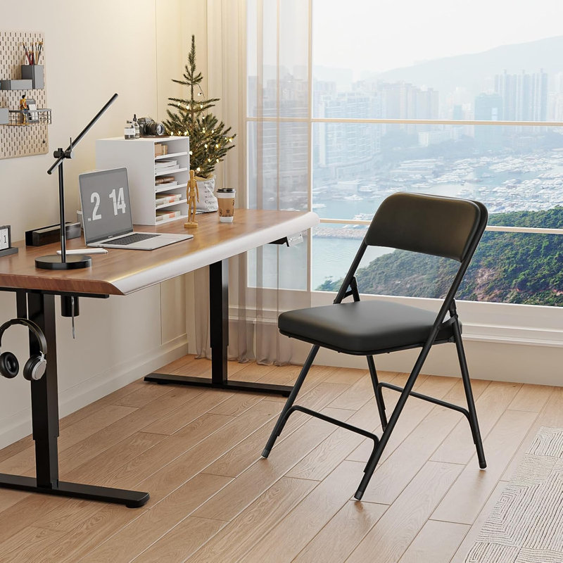 Ensemble de 4 chaises pliantes en polyuréthane noir rembourré épais entièrement assemblées, 17,7 po x 19,7 po x 30,7 po