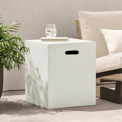 Porte-réservoir blanc de 16 x 20 pouces et table d'appoint, conception moderne avec minuscules fosses, béton léger, sans assemblage, idéal pour cacher les réservoirs de propane, conception, support en métal, prêt à l'emploi