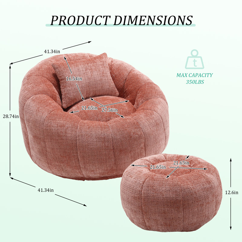 Fauteuil à billes en chenille moderne avec repose-pieds assorti, Chenille rose