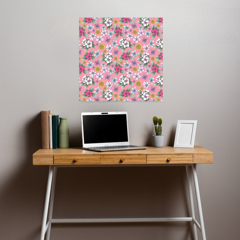 Art contemporain, art floral rétro, H 18 po x l 18 po