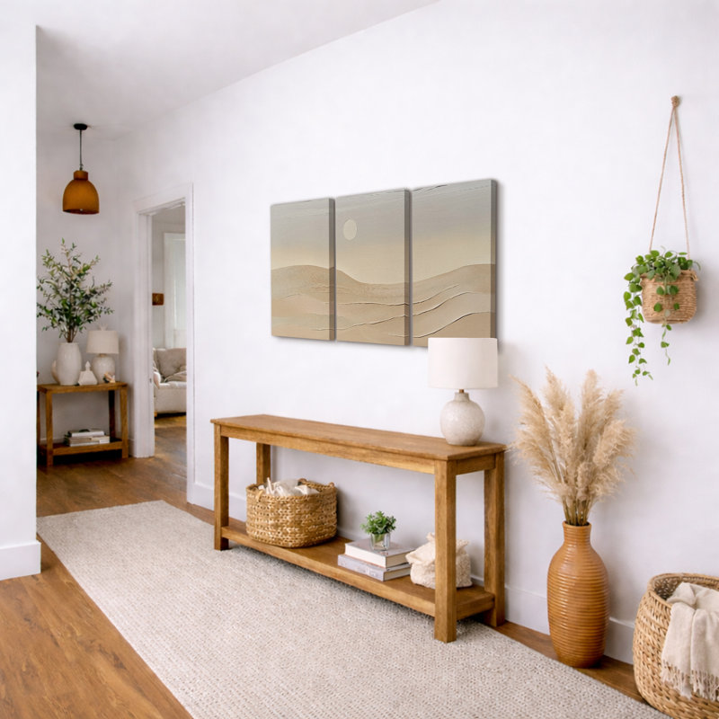 Œuvre de paysage neutre du désert beige, images de dunes minimalistes, impression sur toile encadrée, 3 pièces, Toile tendue