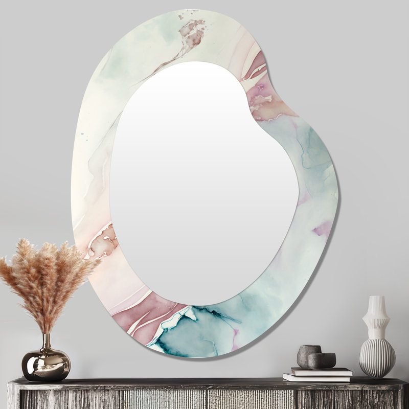 Sudden Solitude in Elevated Blush V - Miroir mural décoratif asymétrique à encre liquide, miroir de forme unique moderne, impression d'art en métal