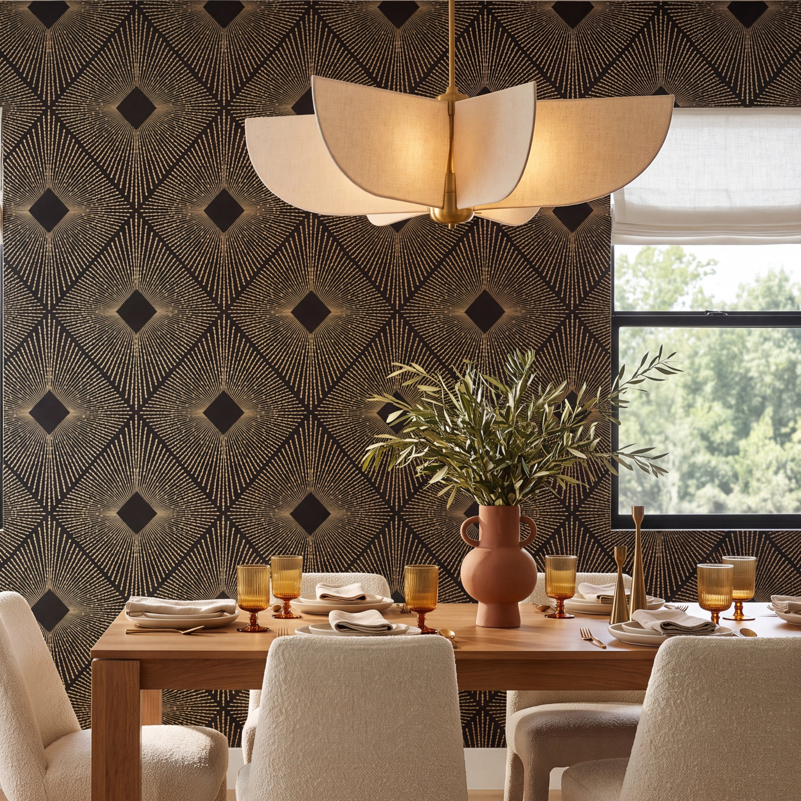 Antonina Vella Modern Metals Modern Geometric Wallpaper, Black/Gold
