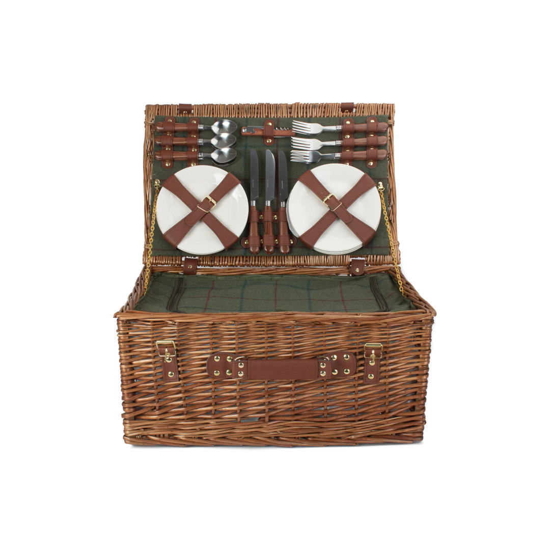 6 Person Wicker Fitted Picnic Hamper with Tweed Effect Lining