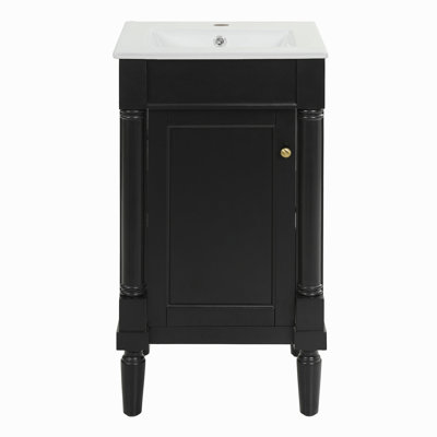 Armoire de salle de bain de style français 18 po avec rangement, solution pour petit espace avec lavabo en céramique, tablette réglable, charnières à fermeture en douceur