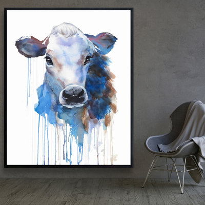 Watercolor Jersey Cow - Farmhouse Framed Canvas Decor
