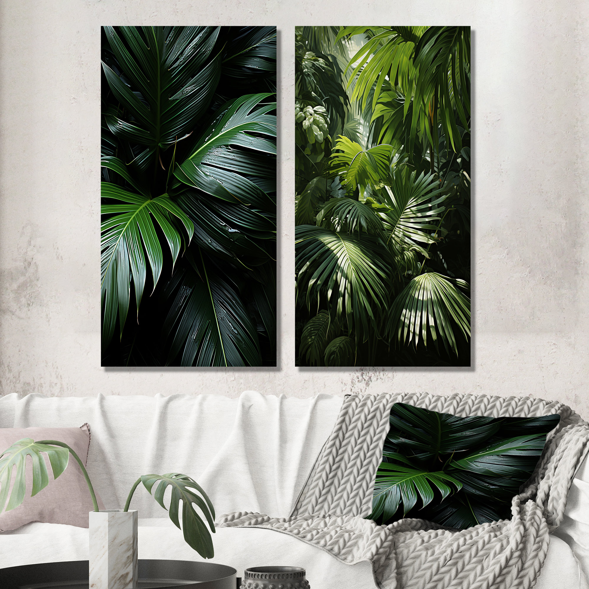 Jungle Of Palm Trees Canvas Wall Art Set