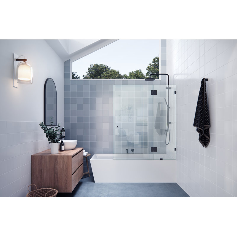 Halo 51 in. x 58 in. Fully Frameless Glass Hinge Bathtub Door, Black