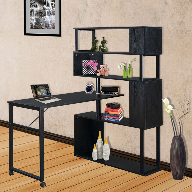 Pritika L-Shaped Metal Base Computer Desk, Black