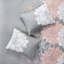 Literie 6 pièces, gris / pêche, double / grand, coton imprimé, confort réversible, coussins brodés, pièce lavable à la machine grise / pêche, chaleur, floral, 3 coussins