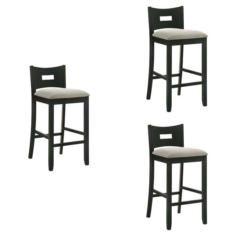 Tabouret de bar en bois d'hévéa avec siège en tissu Barrymore, Gris, Noir, Tabouret de comptoir (siège d'une hauteur de 26,5
