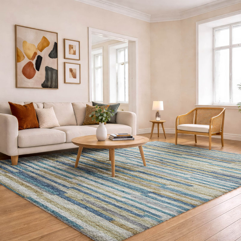 Premium Machine Washable Dream Shag ADS114 Striped Bars Rug, Blue, 9' x 12'