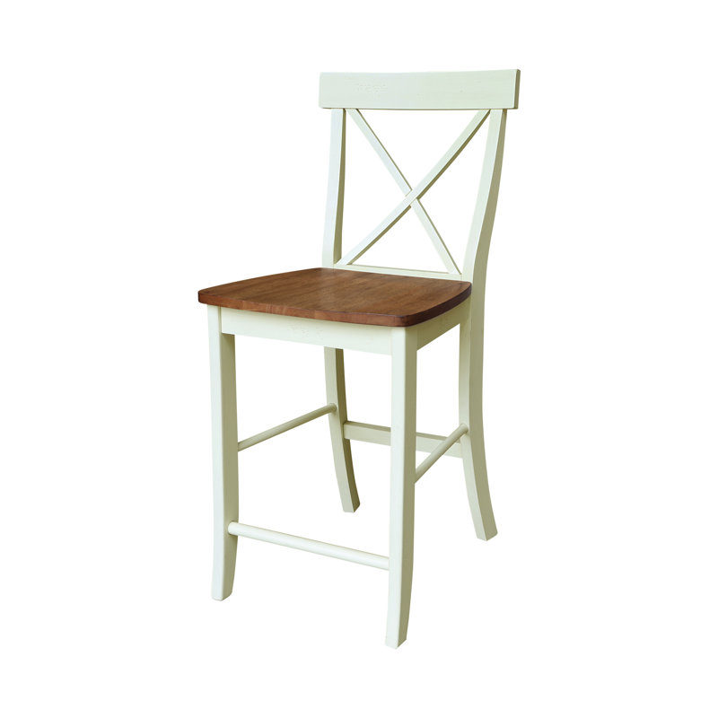 Tabouret de comptoir en bois massif Guzik, Tabouret de comptoir (assise de 24 po de hauteur), Noyer blanc / écorce