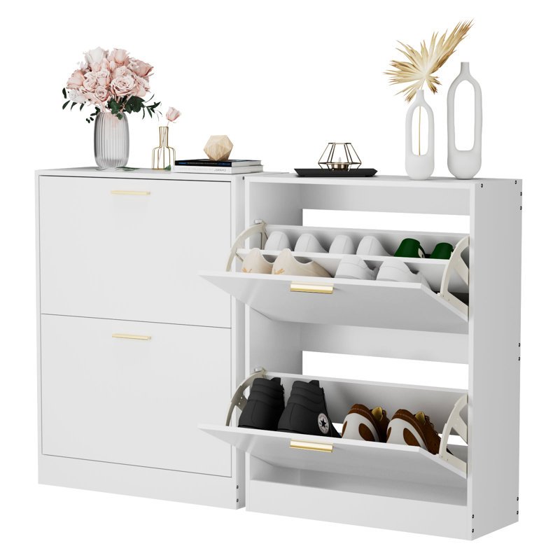Shoe Cabinet With 4 Flip Drawers, Free Standing Shoe Rack Organizer, White