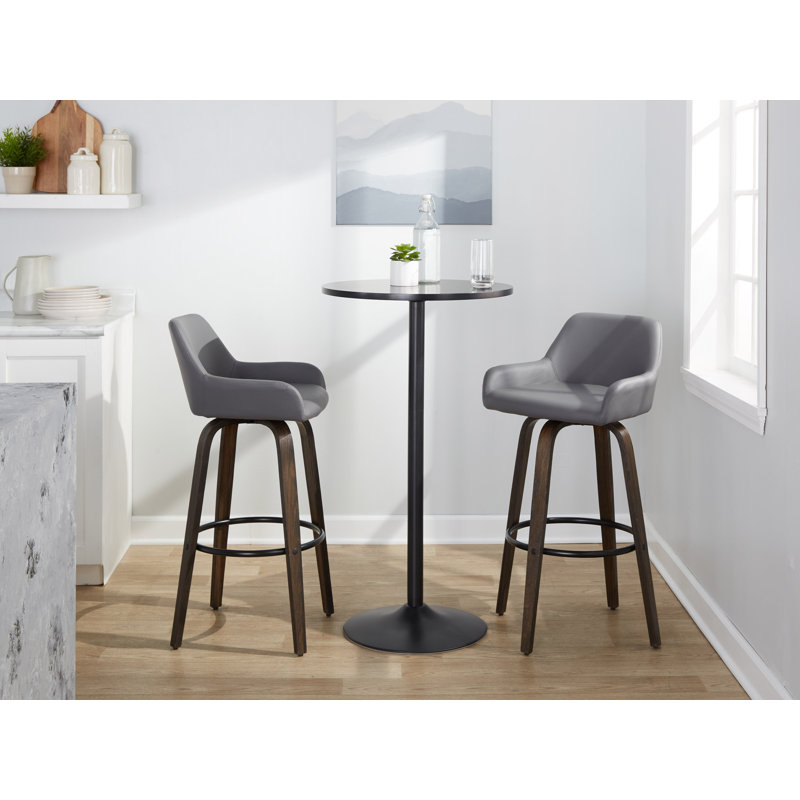 Tabouret de bar et de comptoir à hauteur fixe Cassiopeia avec pieds en bois cintré, Brun, Gris