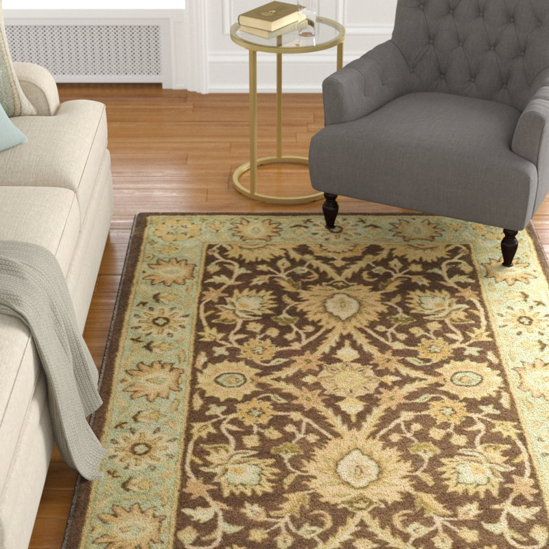 Dunbar Hand Tufted Wool/Cotton/Latex Oriental Rug in Chocolate/Blue, Rectangle 4' x 6'
