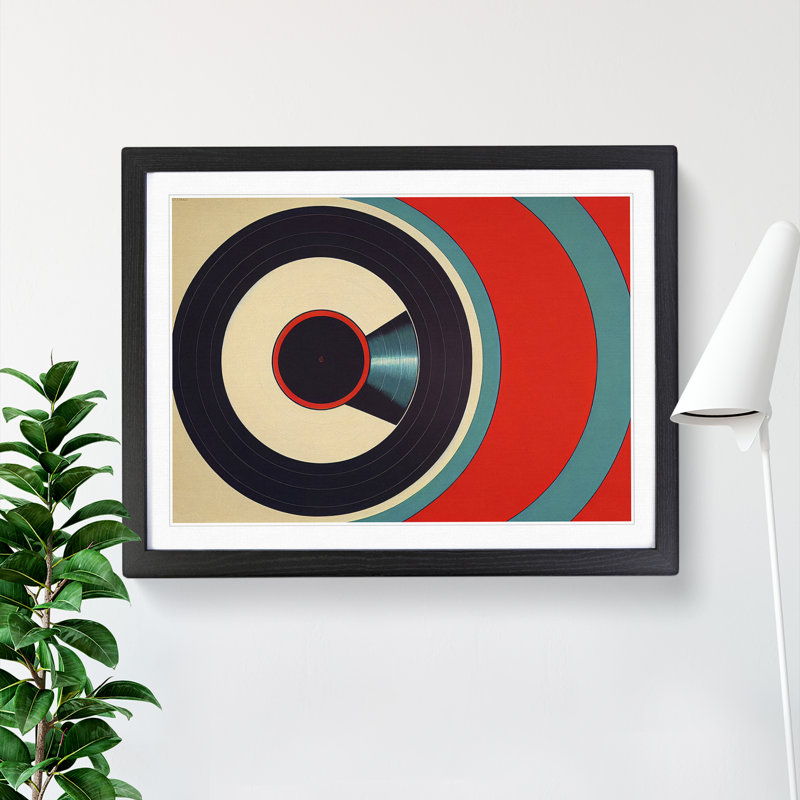 XH1022-9664X Vinyl Record Art Deco Vol.2 Abstract - Single Picture Frame Print, 46cm H x 64cm W x 2cm D, Black