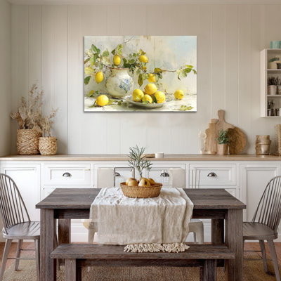 Lemon Wall Art, Italian Fruit Canvas Wall Decor, Lemon Kitchen Pictures for Wall Art Prints, Mediterranean Vintage Poster for Kitchen Artwork and Dining Room Decor 12" × 18"