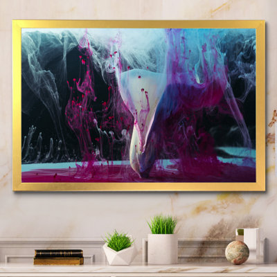 Blue And White Ink Cloud On Black - Floater Frame Print on Canvas