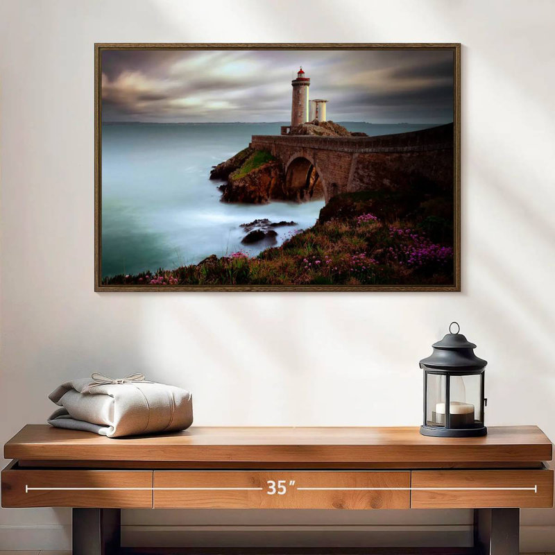 Phare du Petit Minou, 25 po x 17 po, Cadre flottant noyer