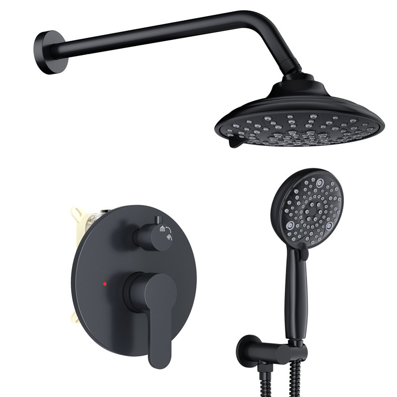 Ensemble de douche ronde 8 pouces noir mat à double fonction (ABS), Noir mat