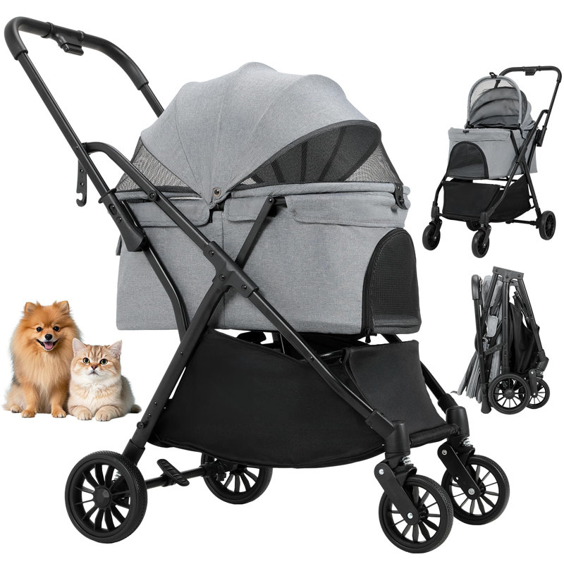 Foldable Pet Vehicle Travel Carrier, Black/Grey