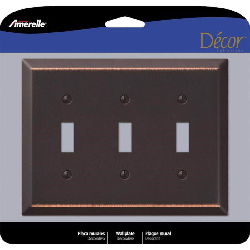 Amerelle Century Antique Bronze 3 gang Metal Toggle Wall Plate 1 pk