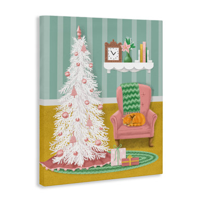 Pink Cozy Christmas Tree Interior Canvas, design by Jilly Jack Designs
