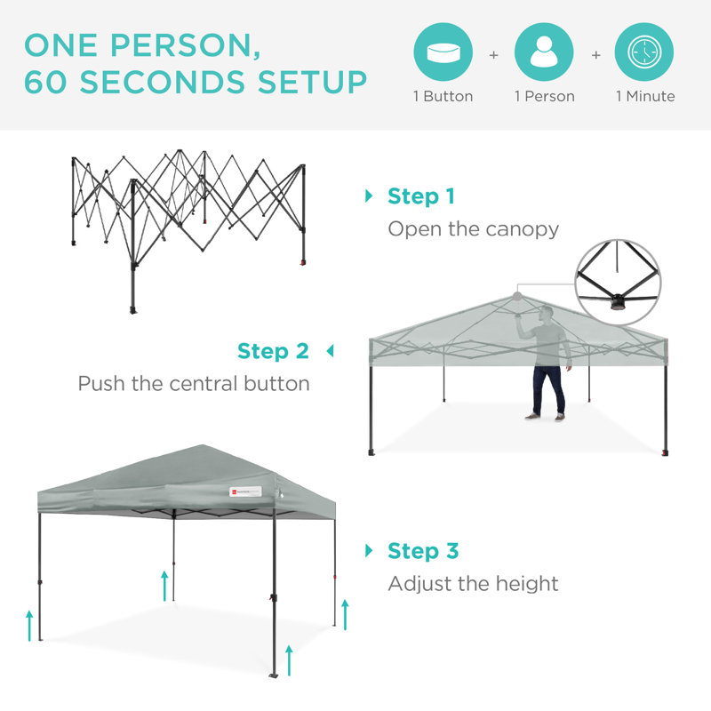 Best Choice Products Easy Setup Pop Up Canopy W/ 1-Button Setup, Wheeled Case, 4 Weight Bags, Silver, 10ft x 10ft