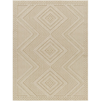 Tapis intérieur / extérieur beige / blanc en polypropylène tissé à la machine Jayoung