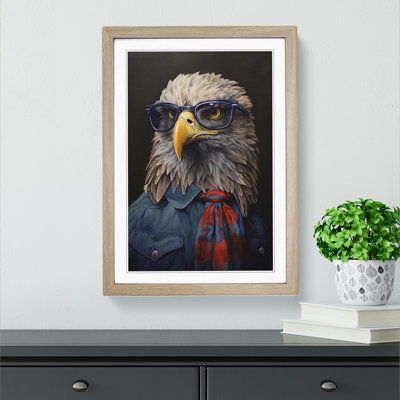 Eagle With Glasses - Single Picture Frame Print on Wood