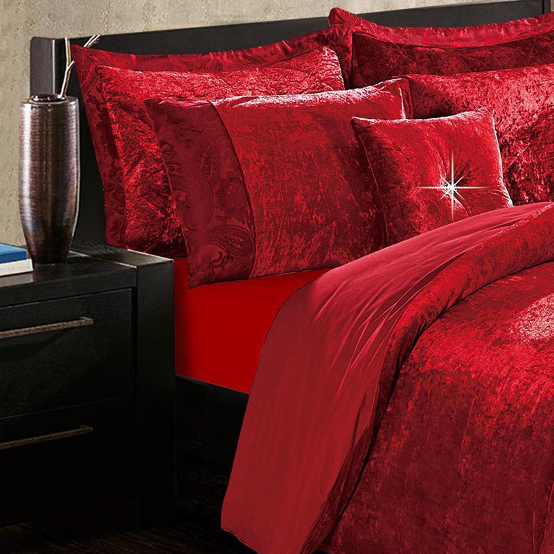 Santiago 3 Piece Crushed Velvet Duvet Cover Set Ultra Soft Luxurious and Easy Care Bedding, Double - 2 Standard Pillowcases