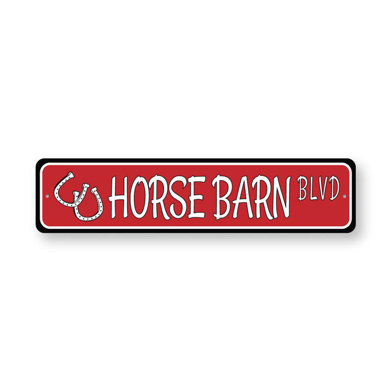 Plaque en aluminium Horse Barn Street, H 4 po x l 18 po x P 0,04 po