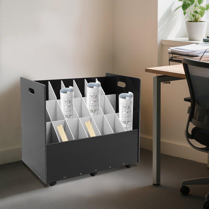 Rangement pour dossiers roulants 21 emplacements avec roulettes, Noir satiné