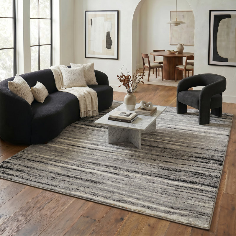 Rug Branch Sahra 8' x 11' (7'10" x 10'10") Grey/Black Abstract Indoor Area Rug, Contemporary, Low Pile, Stain-Resistant Carpet - Living Room, Bedroom, Dining Room, and Kitchen