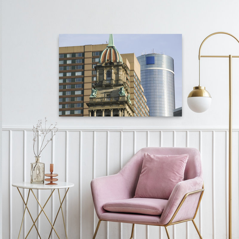 Wayne County Building and Renaissance Center Detroit Michigan USA 1 Piece Wrapped Canvas Wall Art, 91.44 cm H x 60.96 cm W