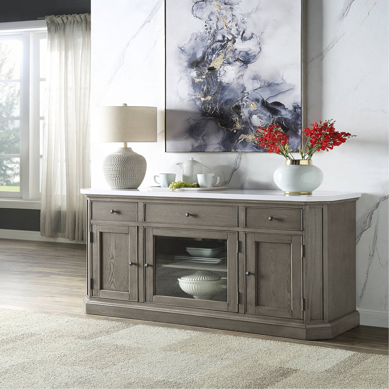 Marble Top & Weathered Oak Finish Server