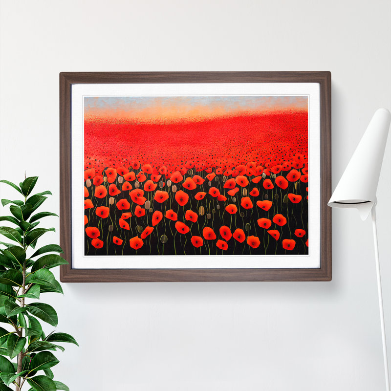 Adventurous Poppy Field Flowers - Single Picture Frame Painting, Walnut Framed, 25cm H x 34cm W x 2cm D