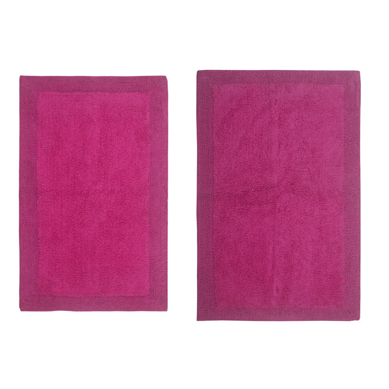 Tapis de bain luxueux 100% coton (ensemble de 2) réversible, Rose vif, Ensemble de 2 pièces (24 po x 40 po, 21 po x 34 p