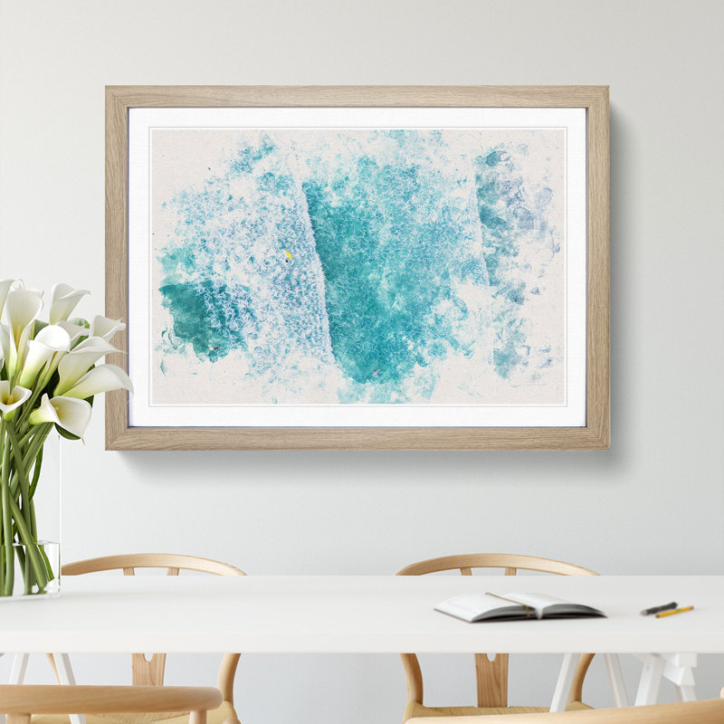 Surfers in Vazon Guernsey - Picture Frame Graphic Art Print, Oak Framed, 62cm H x 87cm W x 2cm D