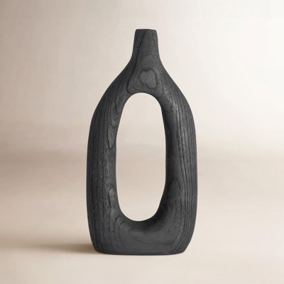 Modern Wood Cut-Out Table Vase for Home Decor - Tall Flower Vase for Shelves, Office Desks, and Kitchen Counter Accent - 14", Black