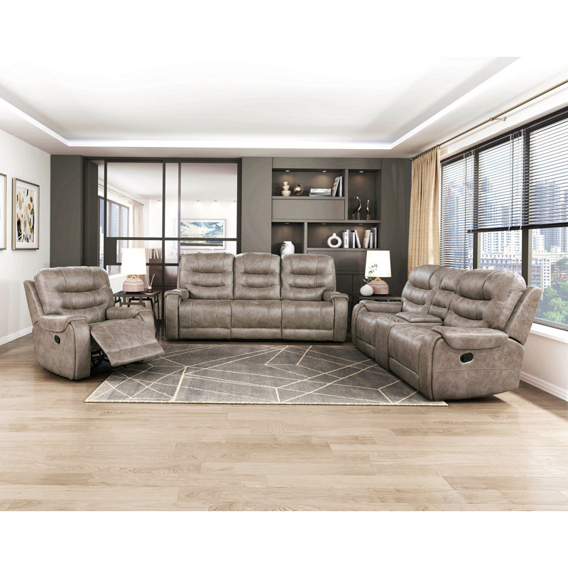Fauteuil inclinable, ensemble de canapé 3 pièces, causeuse moelleuse, revêtement en microfibre polie, cadre en bois massif, meubles de salon