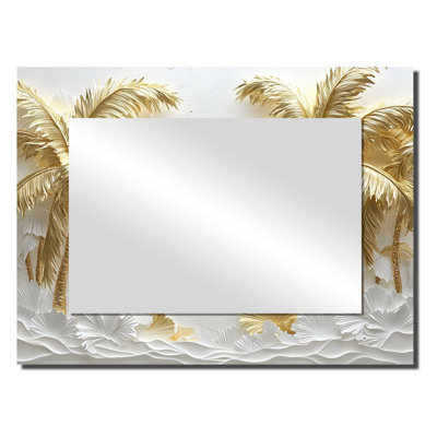 Golden Cream Palms On The Beach II - Traditional Mirror For Wall Art Decor - Printed On Metal
