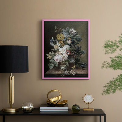 Reproduction florale vintage encadrée Lxxx - bois massif