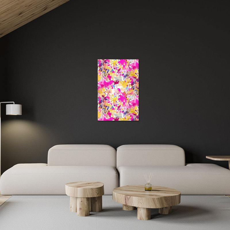 Couleur locale, rose et jaune sur verre acrylique, H 24 po x l 16 po x P 0,25 po