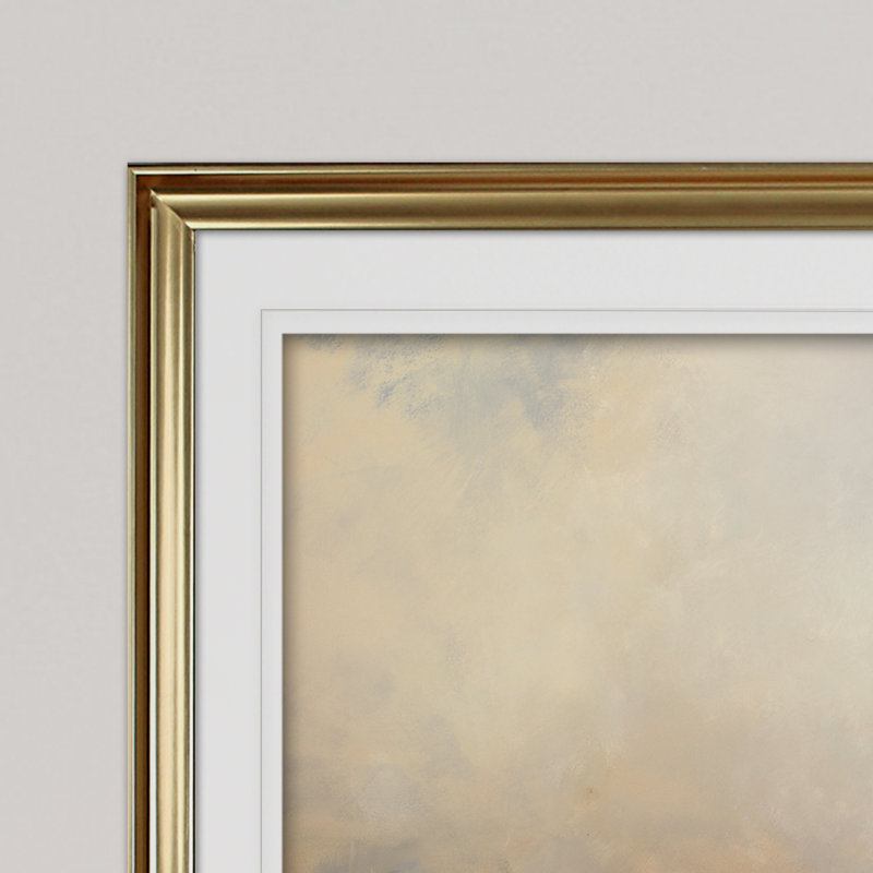 « new réfléchis », reproduction de peinture à l’acrylique encadrée, Or, H 28 po x l 38 po x P 1,5 po