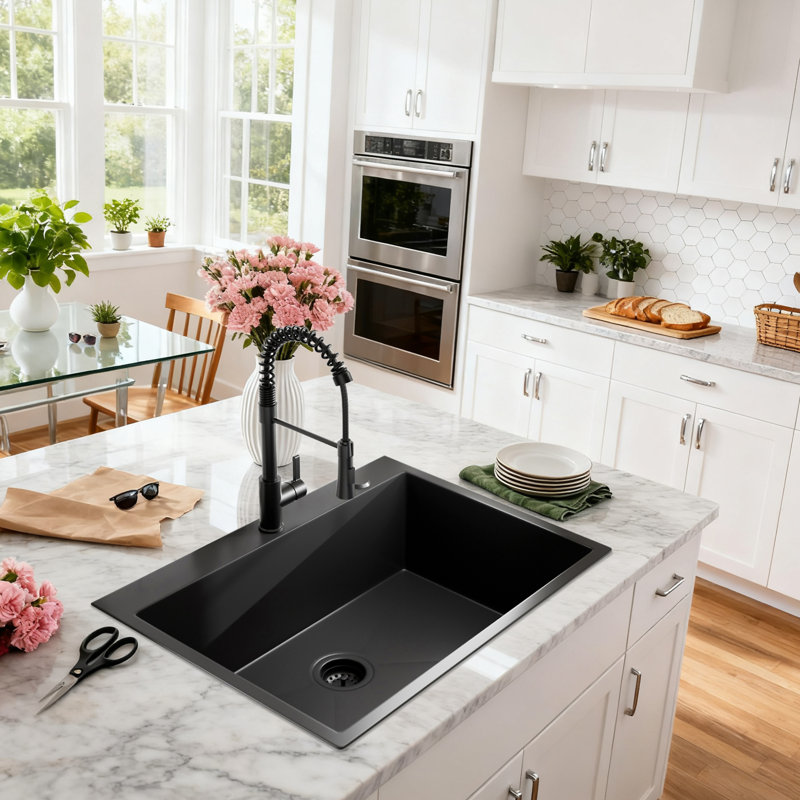 30 Inch Drop-In Single Bowl Kitchen Sink, Black