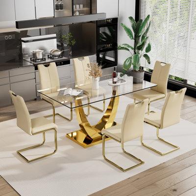 7 - Piece Rectangle Glass Pedestal Dining Set